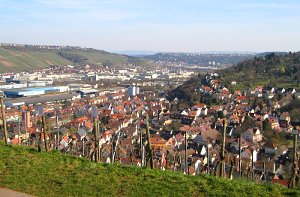 Blick vom Schützenhäusle auf Hedelfingen und das Neckartal bei Esslingen